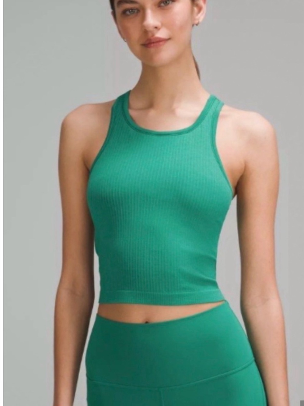 Lululemon Ebb to Street Cropped ribbed Racerback Tank Size 6 green CASCADIA
